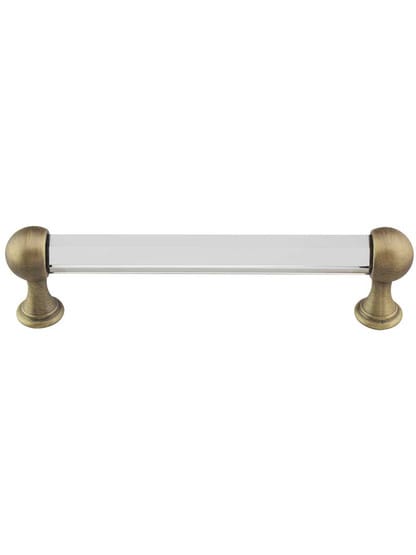 Lead-Free Crystal Handle Pull - 5 inch Center-to-Center in Antique Brass.